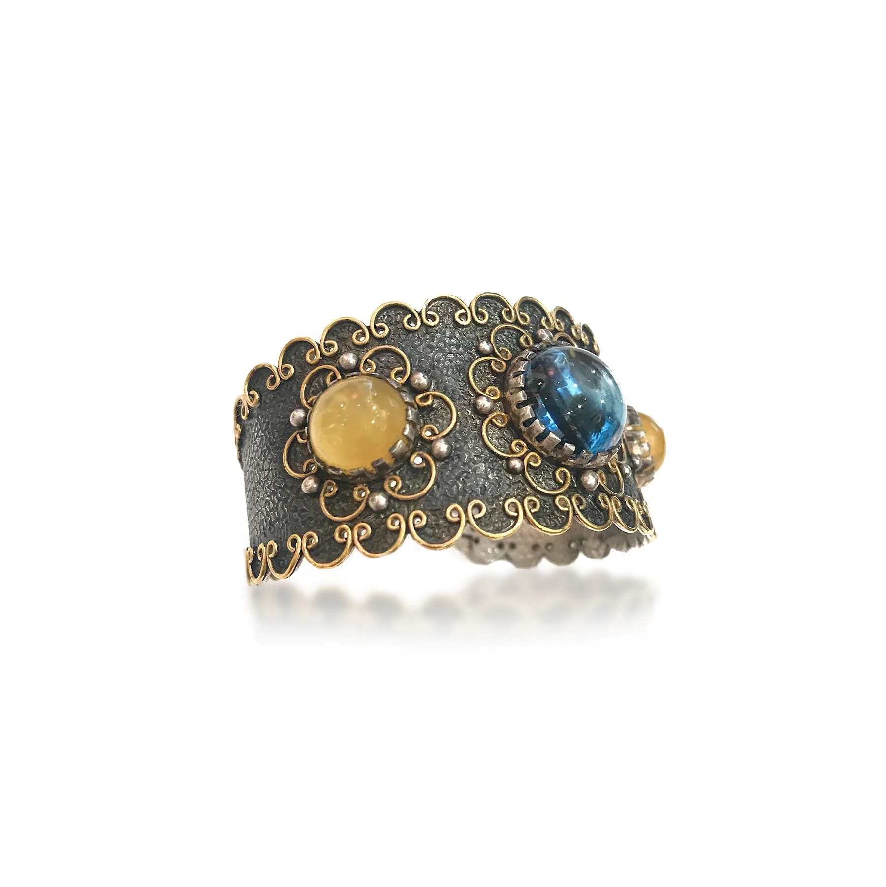ESME FILIGREE CABOCHON CUFF BRACELET-ONE OF A KIND