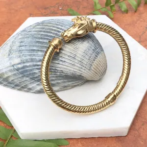 Estate 14KT Yellow Gold Coiled Horse Head Cuff Bangle Bracelet
