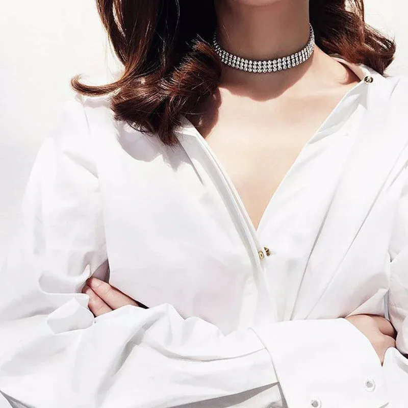 European Style Women Bundle Neck Element Necklace Jewelry Punk Hip Hop Choker Inlay Rhinestone Collar Gift