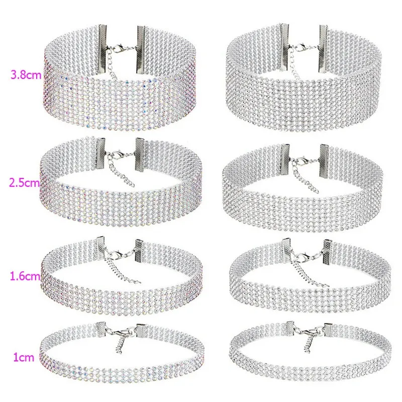 European Style Women Bundle Neck Element Necklace Jewelry Punk Hip Hop Choker Inlay Rhinestone Collar Gift