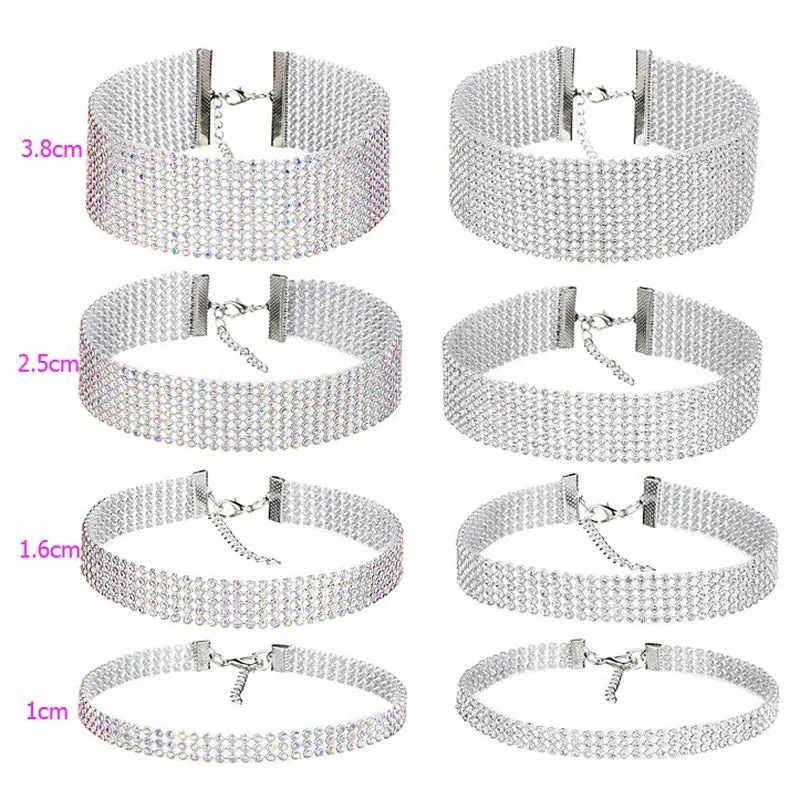 European Style Women Bundle Neck Element Necklace Jewelry Punk Hip Hop Choker Inlay Rhinestone Collar Gift