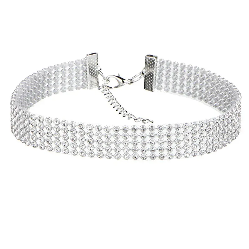 European Style Women Bundle Neck Element Necklace Jewelry Punk Hip Hop Choker Inlay Rhinestone Collar Gift
