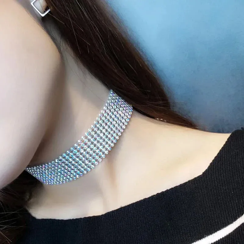European Style Women Bundle Neck Element Necklace Jewelry Punk Hip Hop Choker Inlay Rhinestone Collar Gift