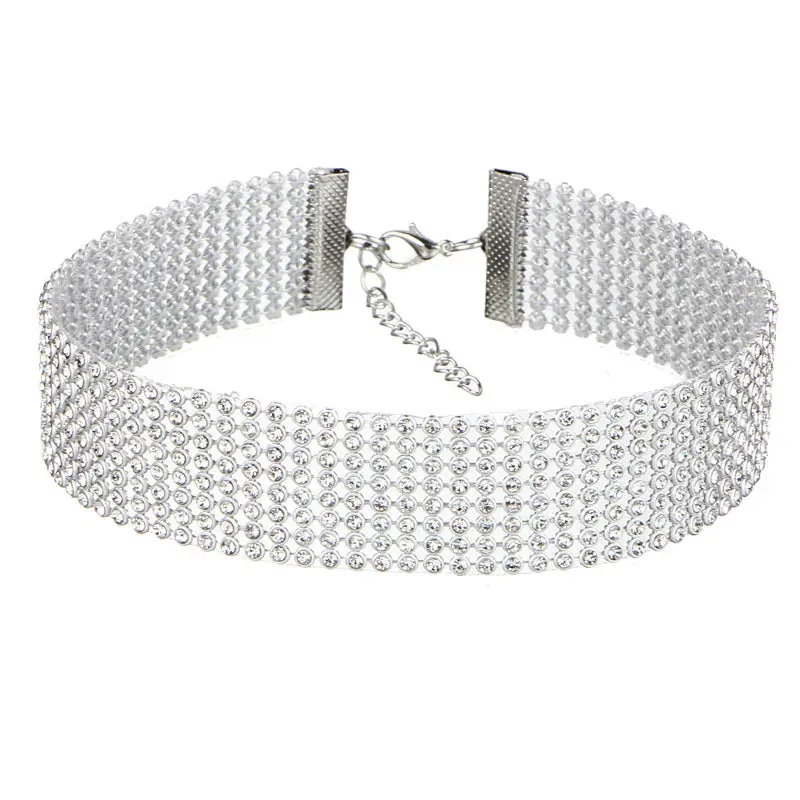 European Style Women Bundle Neck Element Necklace Jewelry Punk Hip Hop Choker Inlay Rhinestone Collar Gift