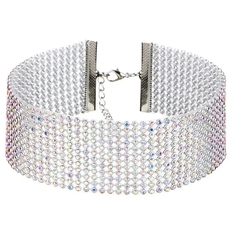 European Style Women Bundle Neck Element Necklace Jewelry Punk Hip Hop Choker Inlay Rhinestone Collar Gift
