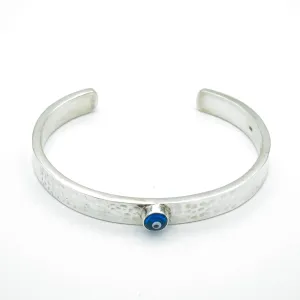 Evil Eye Hammered Flat Silver Cuff