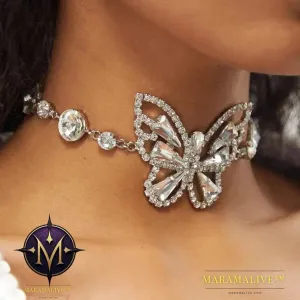 Exaggerate Butterfly Crystal Choker Necklace for Women Fashion Wedding Rhinestone Collar Necklace Party Jewelry Gift