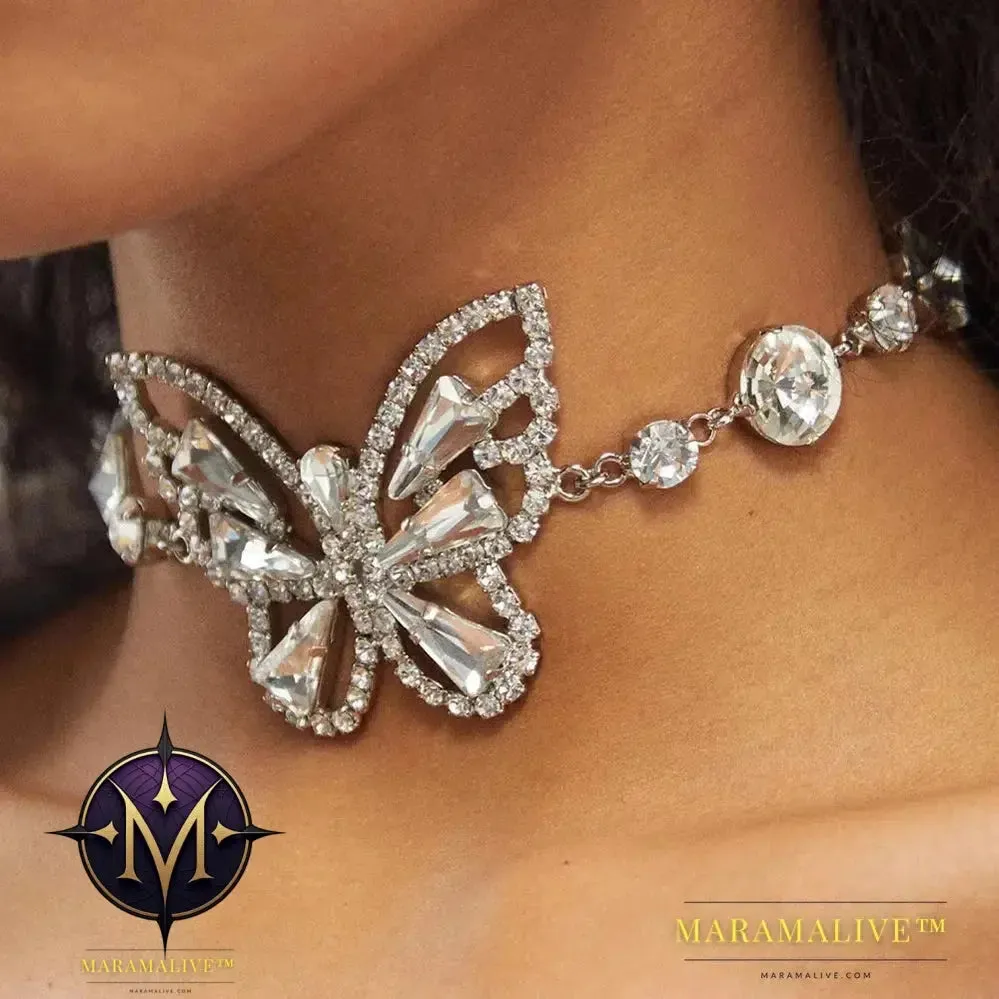 Exaggerate Butterfly Crystal Choker Necklace for Women Fashion Wedding Rhinestone Collar Necklace Party Jewelry Gift