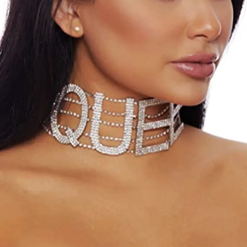 FANCY, QUEEN, SEXY- Rhinestone Letter Choker