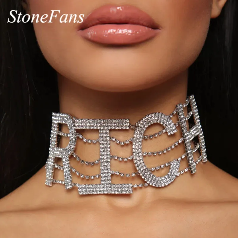 FANCY, QUEEN, SEXY- Rhinestone Letter Choker