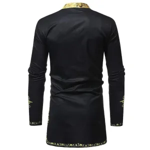 Fashion African Style Black Luxury Golden Printed Man Casual Dashiki Long Shirts Plus Size Riche Bazin Africa Men Clothing Tops
