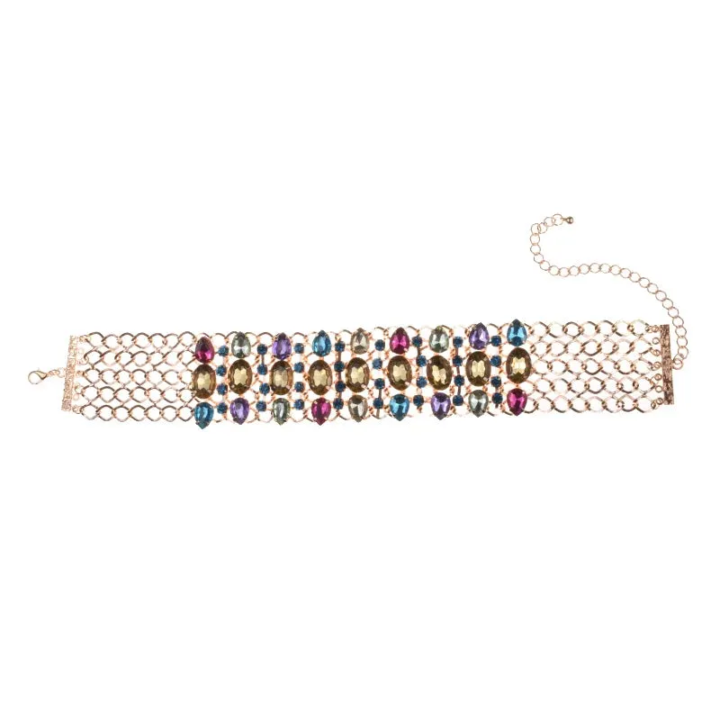 Fashion Colorful Clear Champagne Crystal Large Collar Choker Necklace Women Indian Statement Big Bib Necklace Jewelry 2023 New