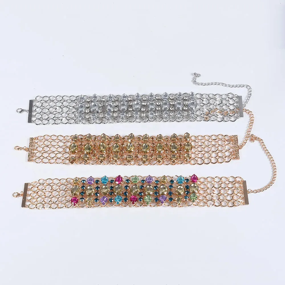 Fashion Colorful Clear Champagne Crystal Large Collar Choker Necklace Women Indian Statement Big Bib Necklace Jewelry 2023 New