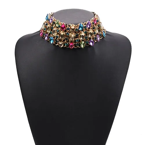 Fashion Colorful Clear Champagne Crystal Large Collar Choker Necklace Women Indian Statement Big Bib Necklace Jewelry 2023 New