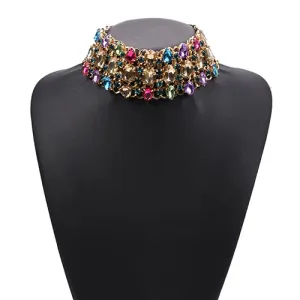 Fashion Colorful Clear Champagne Crystal Large Collar Choker Necklace Women Indian Statement Big Bib Necklace Jewelry 2023 New