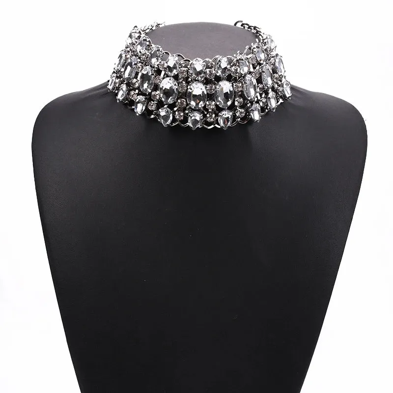Fashion Colorful Clear Champagne Crystal Large Collar Choker Necklace Women Indian Statement Big Bib Necklace Jewelry 2023 New