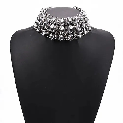 Fashion Colorful Clear Champagne Crystal Large Collar Choker Necklace Women Indian Statement Big Bib Necklace Jewelry 2023 New