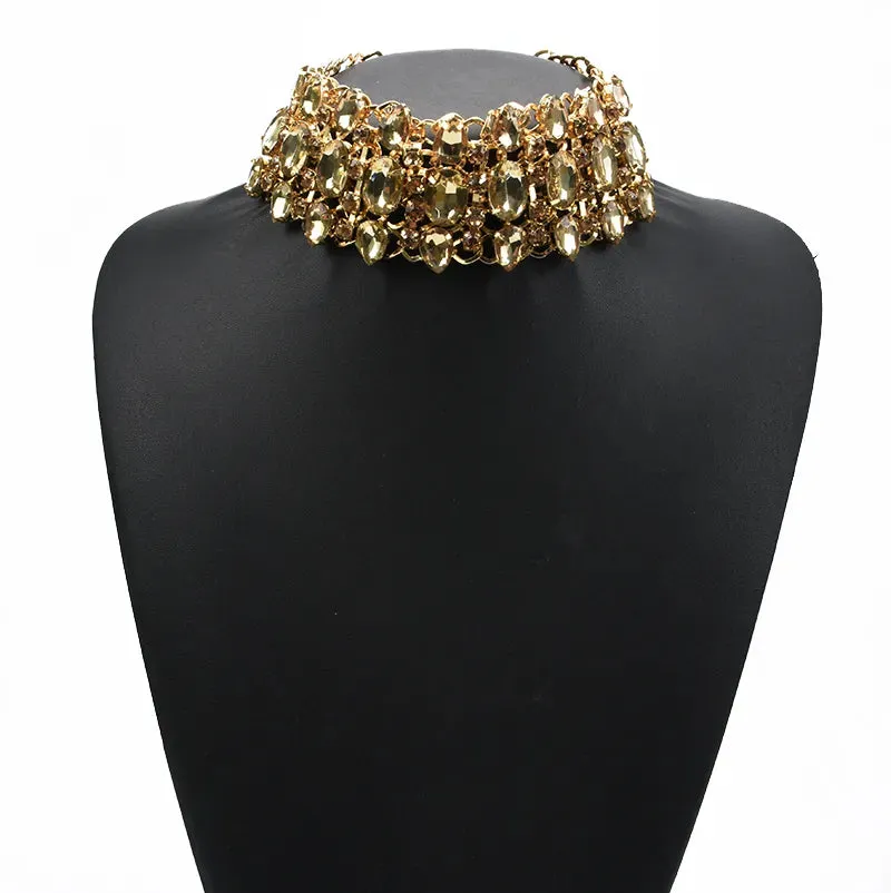 Fashion Colorful Clear Champagne Crystal Large Collar Choker Necklace Women Indian Statement Big Bib Necklace Jewelry 2023 New