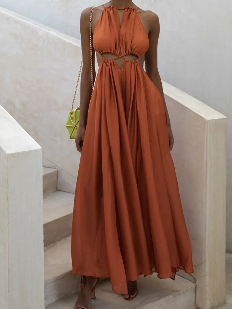 Fashion Cutout Halterneck Maxi Vacation Dress