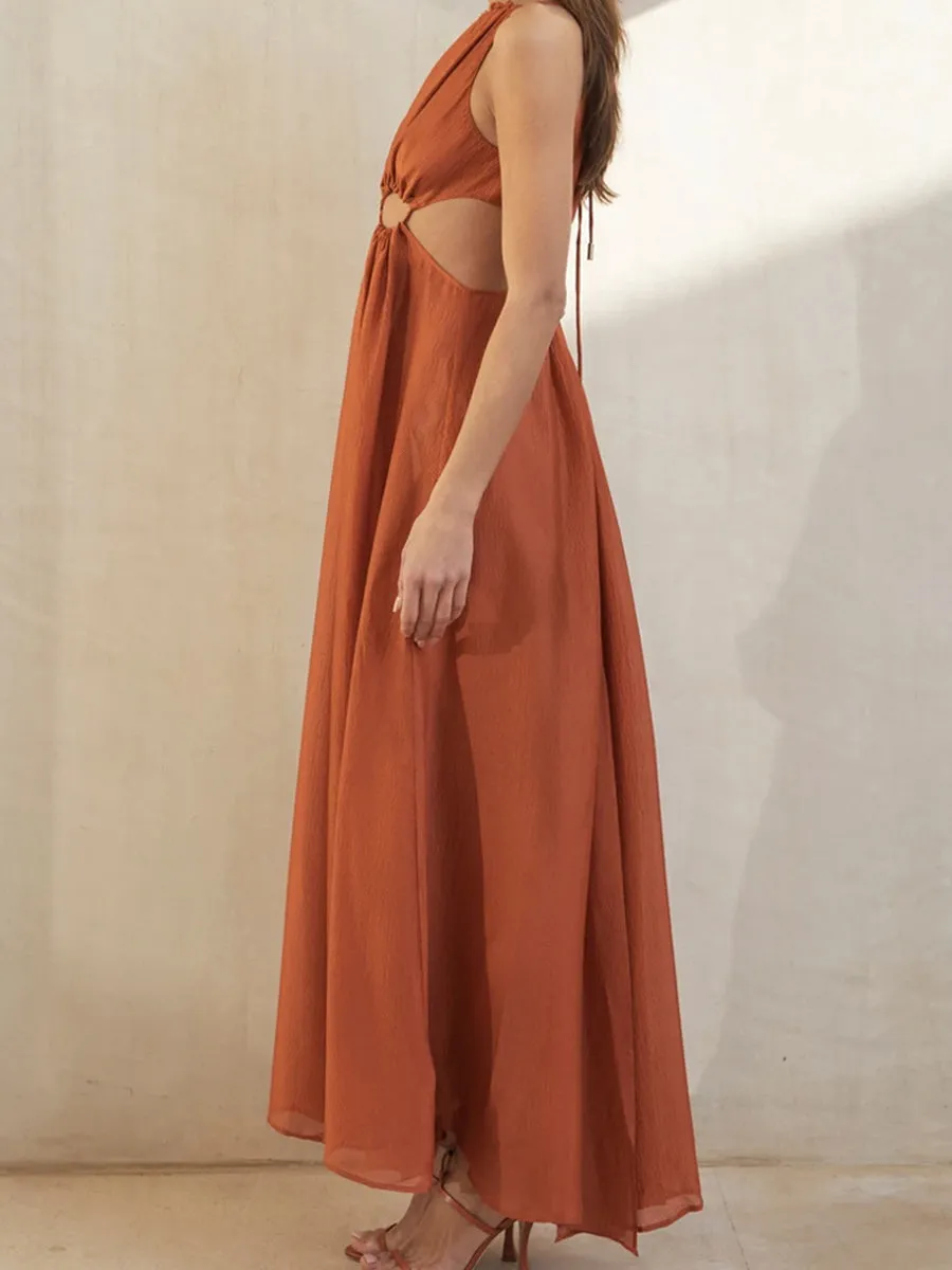 Fashion Cutout Halterneck Maxi Vacation Dress