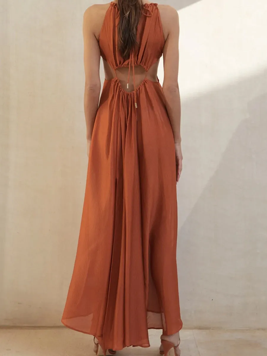 Fashion Cutout Halterneck Maxi Vacation Dress