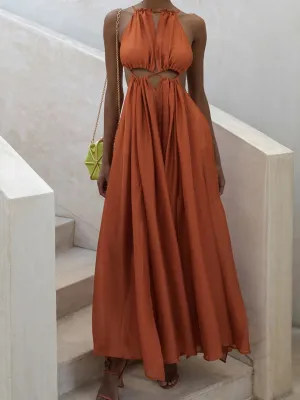 Fashion Cutout Halterneck Maxi Vacation Dress