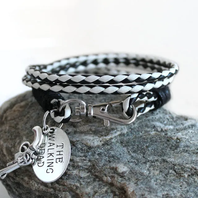 Fashion Jewelry THE WALKING DEAD PU Leather Charm Friendship Bracelets & Bangles Rick revolver Carl cowboys Men Jewelry gifts