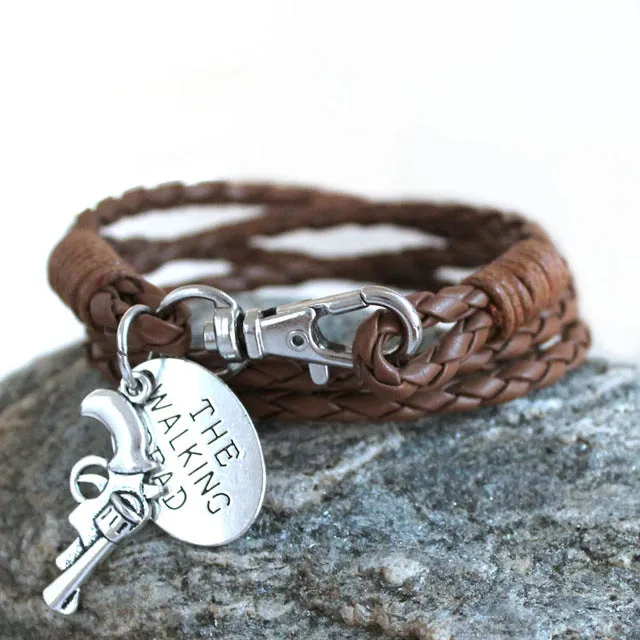 Fashion Jewelry THE WALKING DEAD PU Leather Charm Friendship Bracelets & Bangles Rick revolver Carl cowboys Men Jewelry gifts