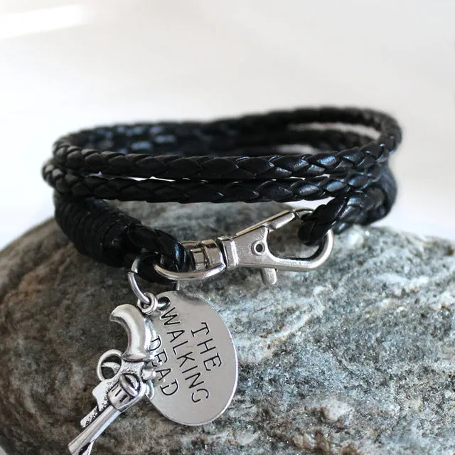 Fashion Jewelry THE WALKING DEAD PU Leather Charm Friendship Bracelets & Bangles Rick revolver Carl cowboys Men Jewelry gifts