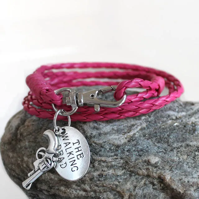Fashion Jewelry THE WALKING DEAD PU Leather Charm Friendship Bracelets & Bangles Rick revolver Carl cowboys Men Jewelry gifts