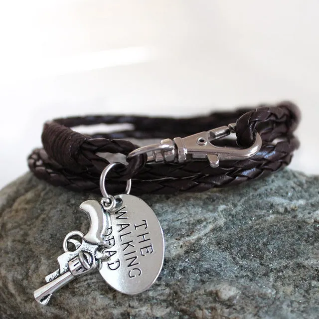 Fashion Jewelry THE WALKING DEAD PU Leather Charm Friendship Bracelets & Bangles Rick revolver Carl cowboys Men Jewelry gifts