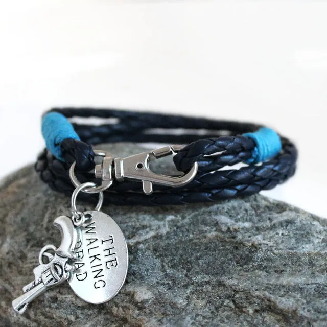 Fashion Jewelry THE WALKING DEAD PU Leather Charm Friendship Bracelets & Bangles Rick revolver Carl cowboys Men Jewelry gifts