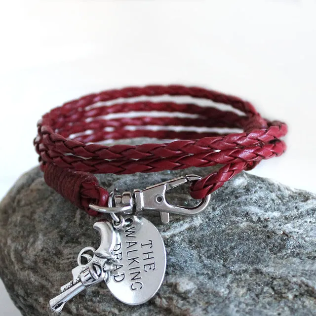 Fashion Jewelry THE WALKING DEAD PU Leather Charm Friendship Bracelets & Bangles Rick revolver Carl cowboys Men Jewelry gifts