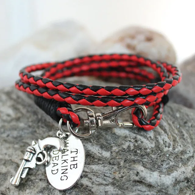 Fashion Jewelry THE WALKING DEAD PU Leather Charm Friendship Bracelets & Bangles Rick revolver Carl cowboys Men Jewelry gifts