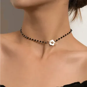 Fashion Luxury Black Crystal Glass Bead Chain Choker Necklace Party Charm Lock Collar Necklace Jewelry For Women Fashion Women Jewelry