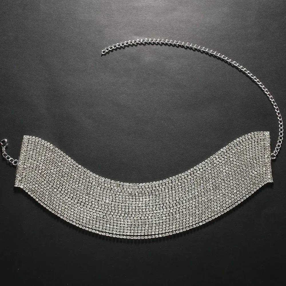 Fashion Rhinestone Multilayer Choker Necklace Collar Statement Crystal Chunky Clavicle Chain Necklace for Women Jewelry Gift