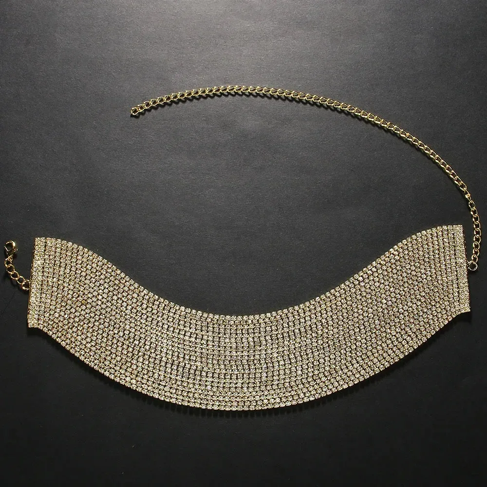 Fashion Rhinestone Multilayer Choker Necklace Collar Statement Crystal Chunky Clavicle Chain Necklace for Women Jewelry Gift