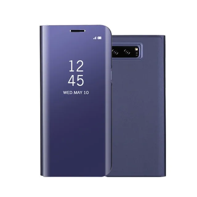 Fashion Shockproof  Ultra Thin Electroplating PU Case Cover Mirror Free Flip Anti-scratch Protective Case for Samsung Galaxy Note 8 Sky blue