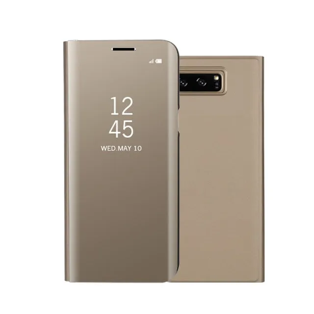 Fashion Shockproof  Ultra Thin Electroplating PU Case Cover Mirror Free Flip Anti-scratch Protective Case for Samsung Galaxy Note 8 Sky blue