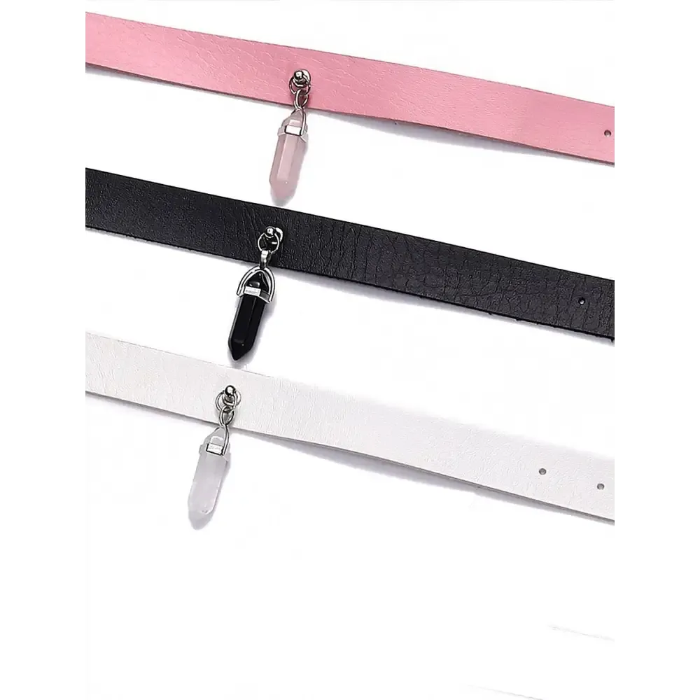 Faux Leather and Crystal Pendant Necklace for Y2K Style