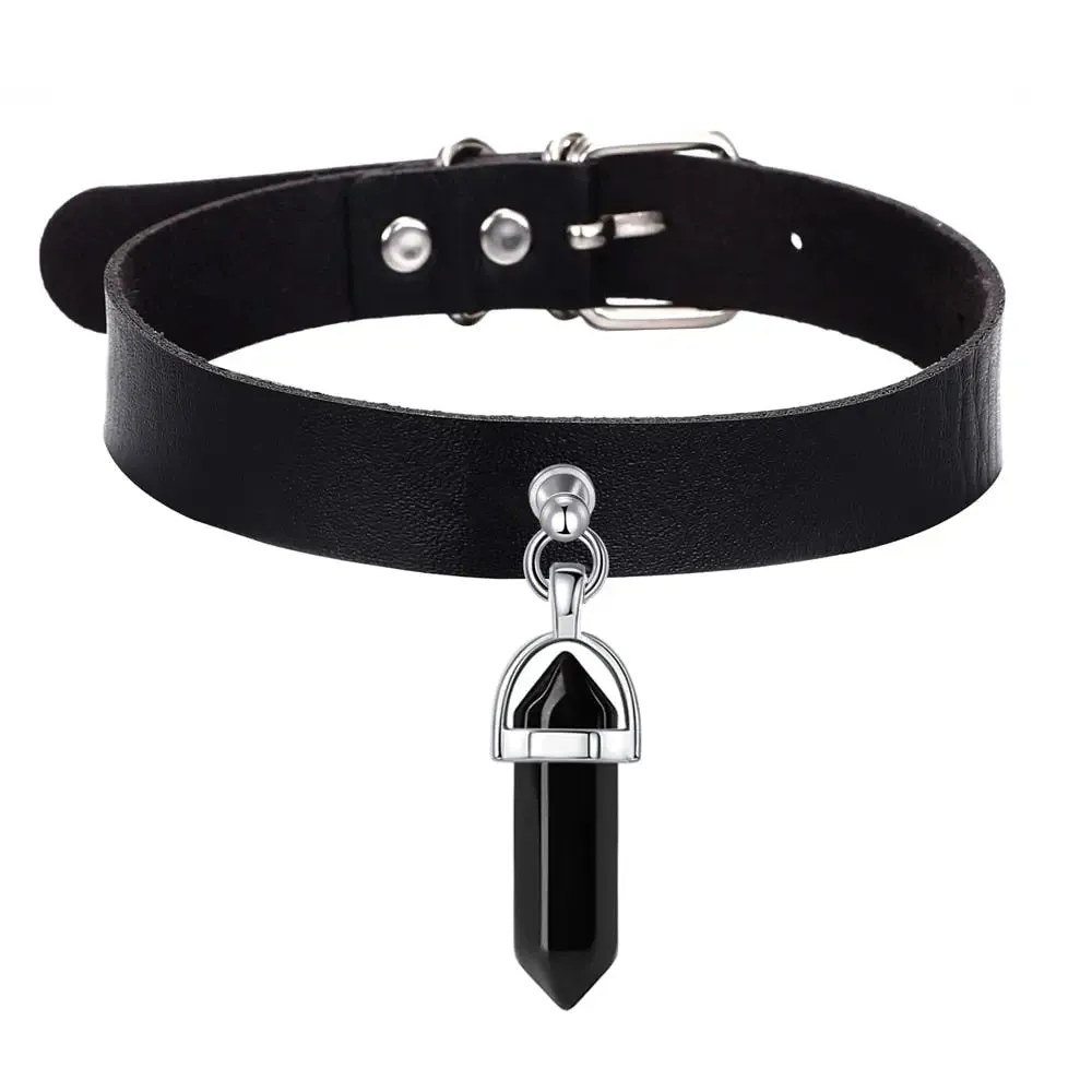 Faux Leather and Crystal Pendant Necklace for Y2K Style
