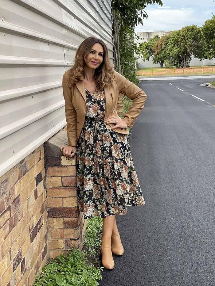 Faux Leather Blazer Tan
