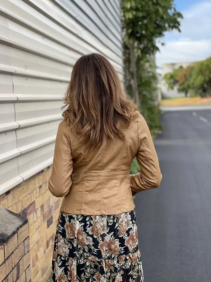 Faux Leather Blazer Tan