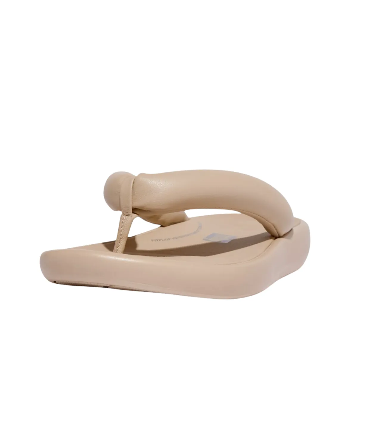 FitFlop iQushion D-Luxe Padded Leather Flip Flops Stone Beige