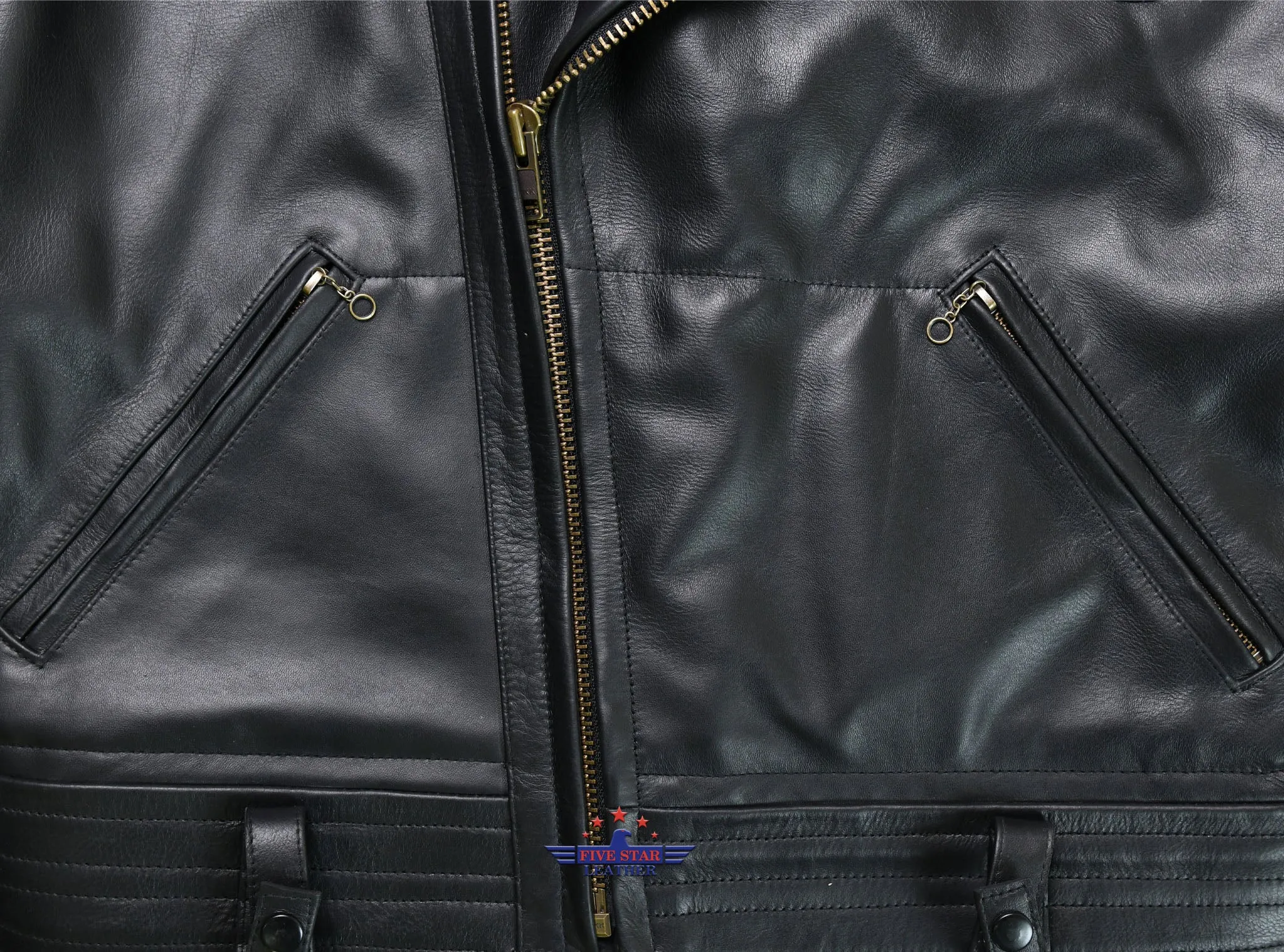 FiveStar Leather Repro Men Vintage LAPD Jacket Horsehide Leather Black