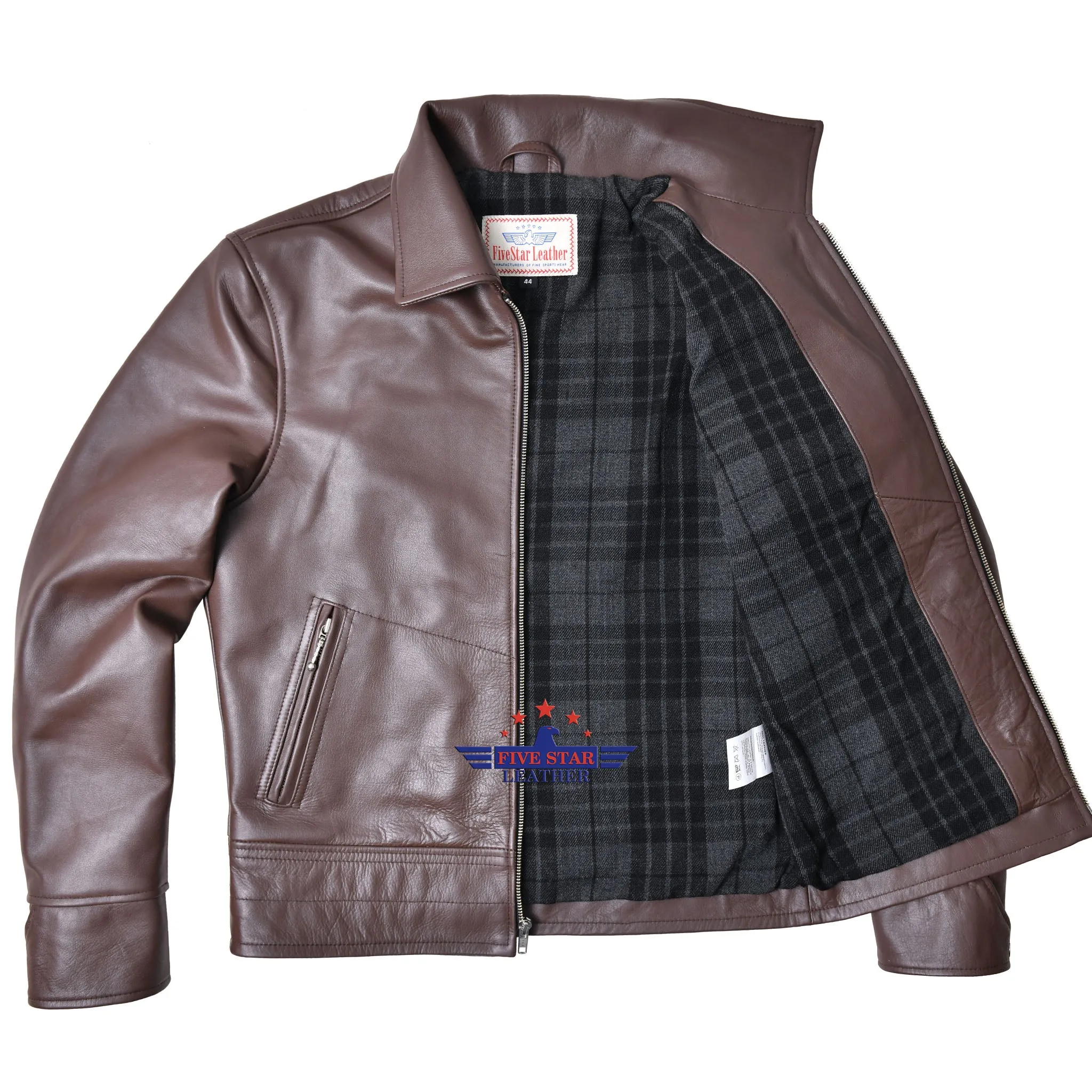 FiveStar Leather Sportswear Vintage Custom 1930s Horse Hide Mid Brown Leather Jacket