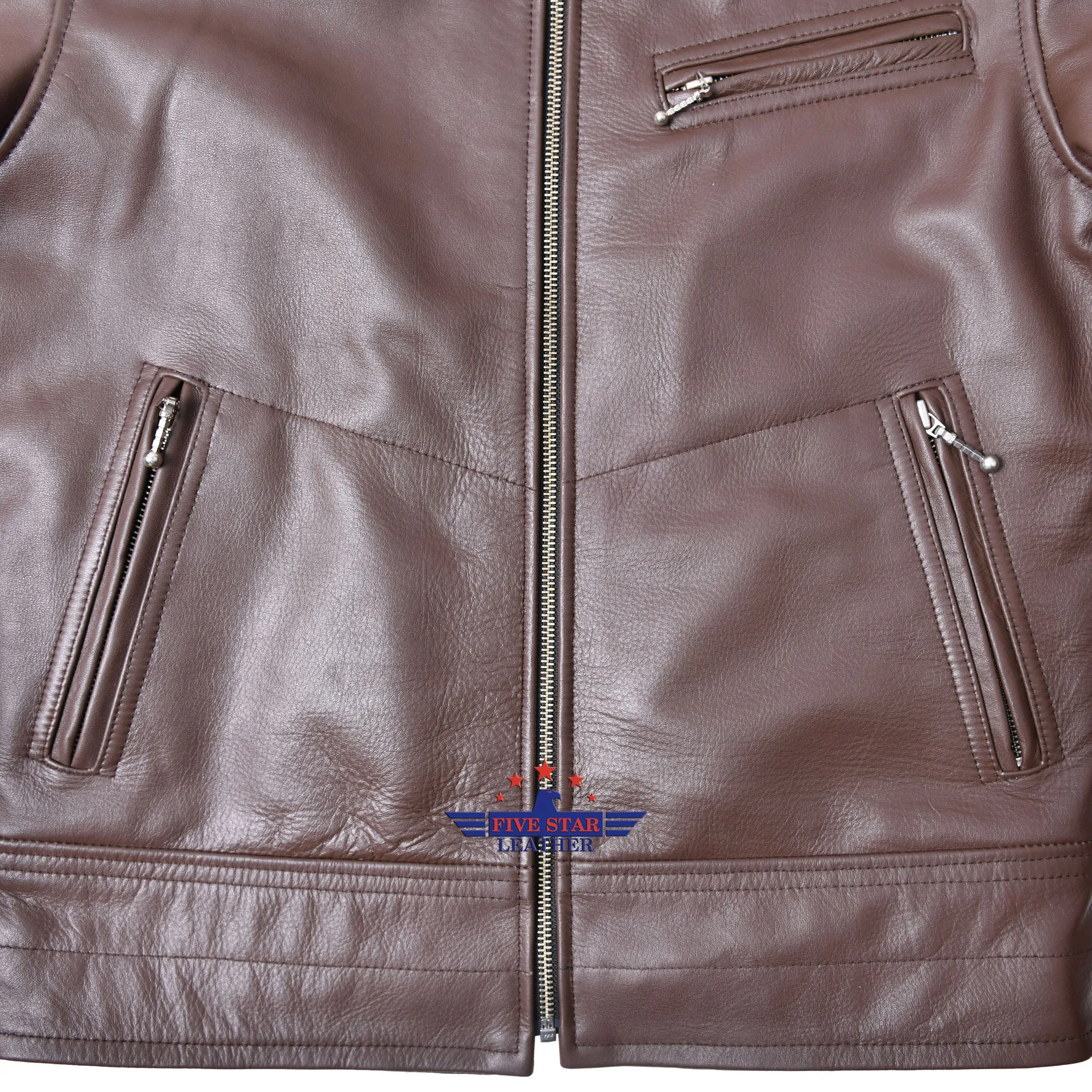 FiveStar Leather Sportswear Vintage Custom 1930s Horse Hide Mid Brown Leather Jacket