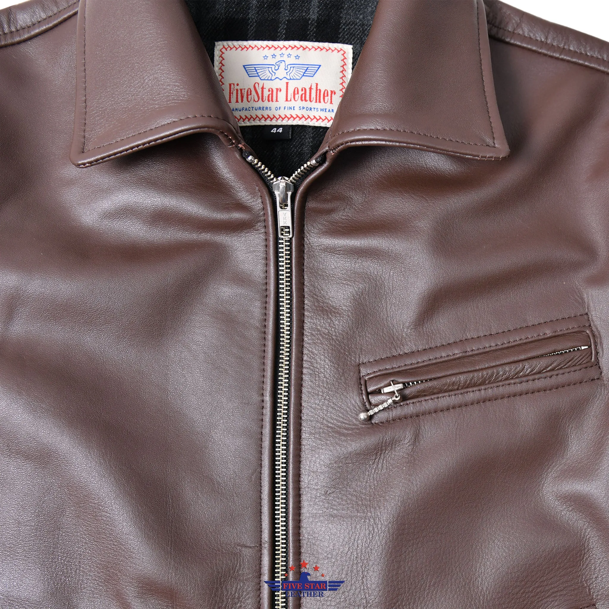 FiveStar Leather Sportswear Vintage Custom 1930s Horse Hide Mid Brown Leather Jacket