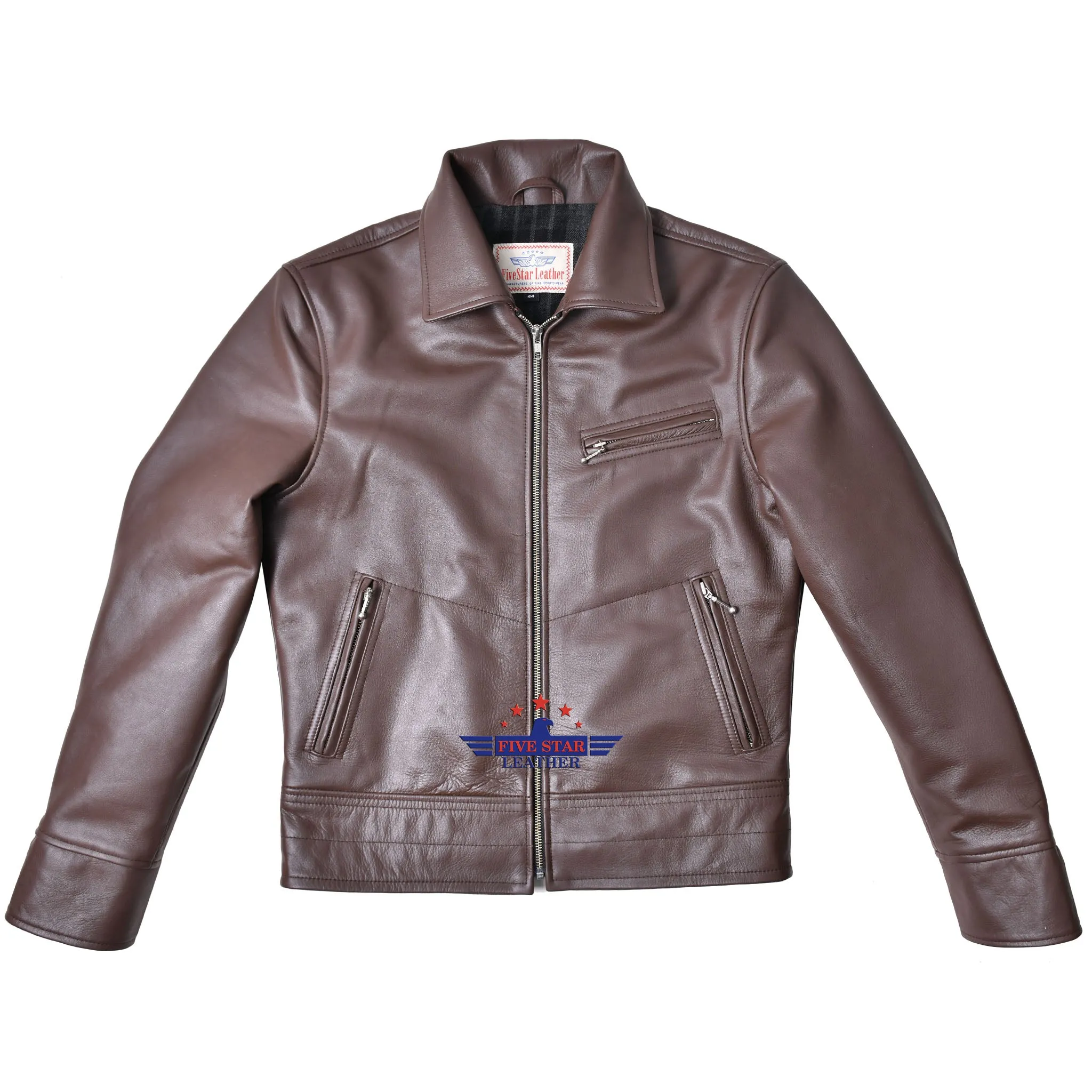 FiveStar Leather Sportswear Vintage Custom 1930s Horse Hide Mid Brown Leather Jacket