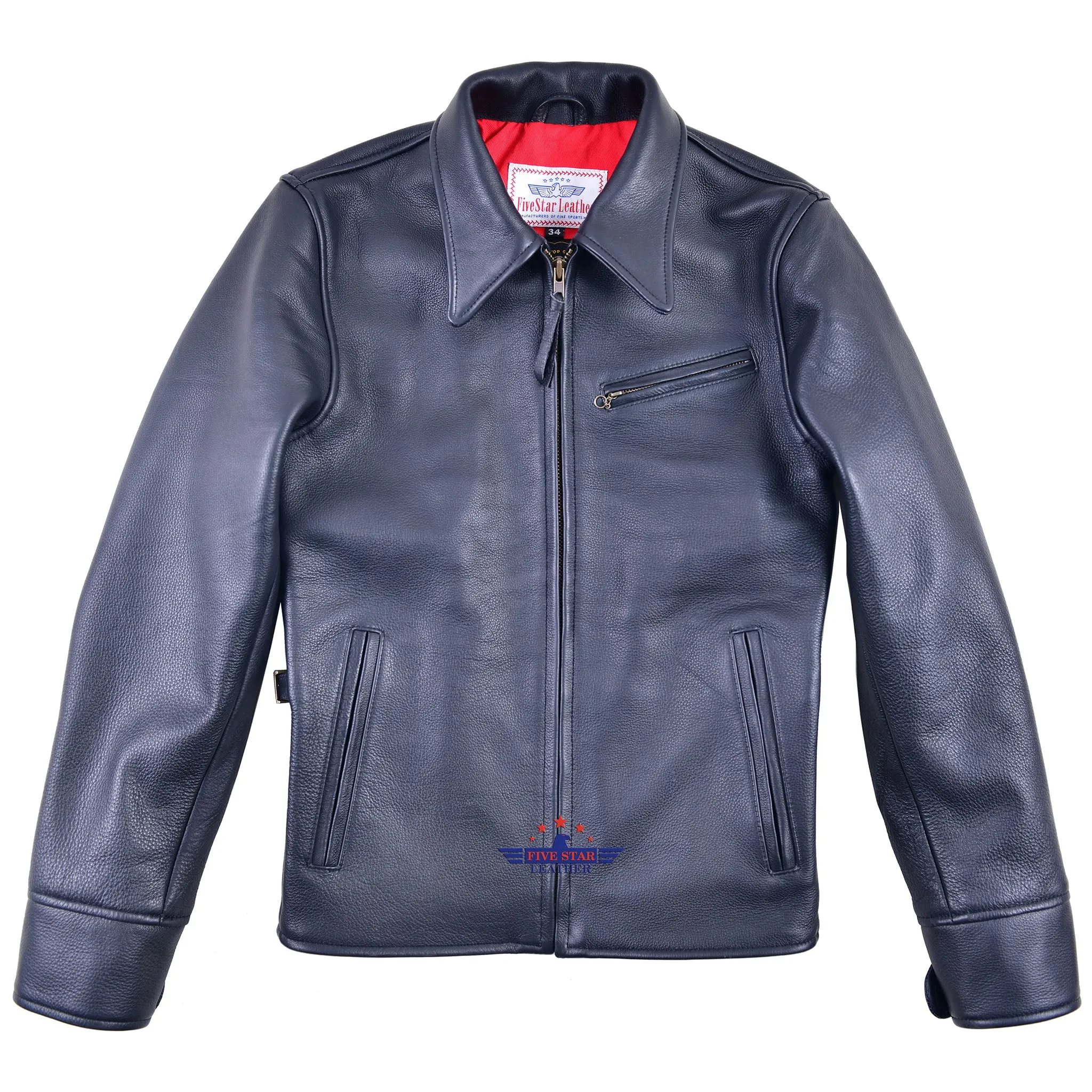 FiveStar Leather Vintage Custom 1930s Steer hide Leather Jacket Black
